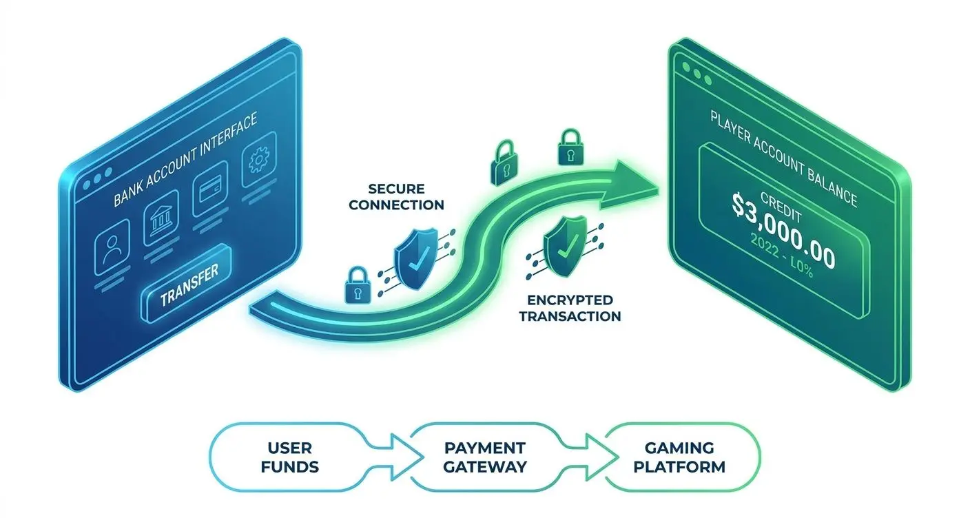 Diagram showing money moving from bank account to player balance