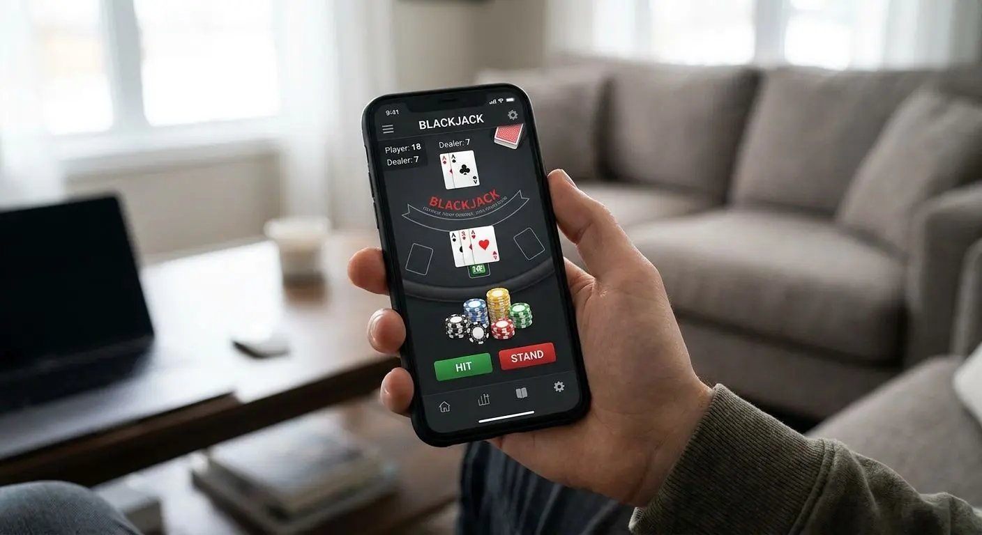 Smartphone showing mobile blackjack gameplay