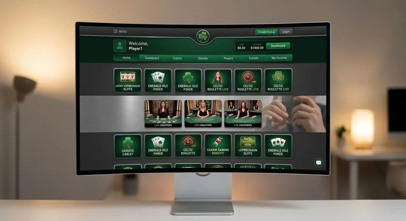 Online gaming lobby interface with varied game categories and simple navigation