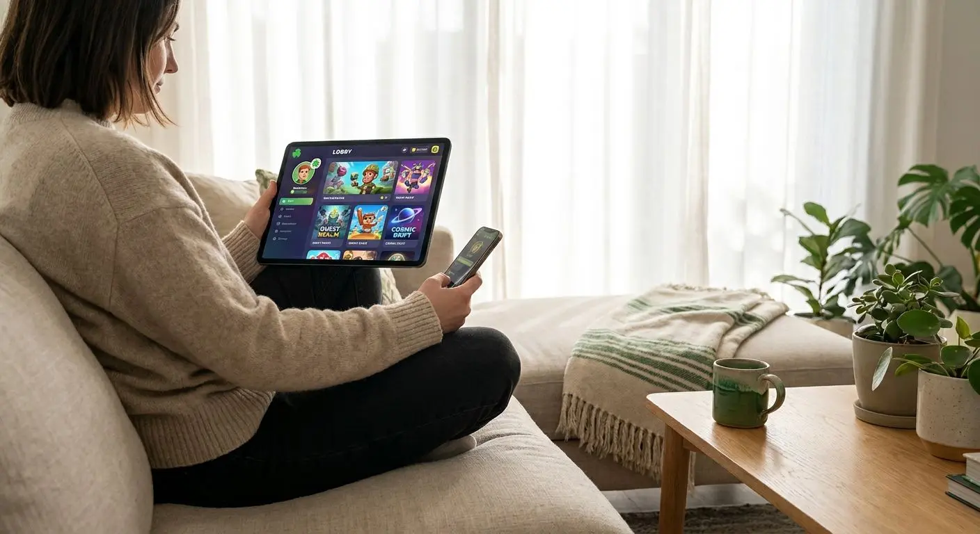 Mobile player using smartphone and tablet for online gaming platform access