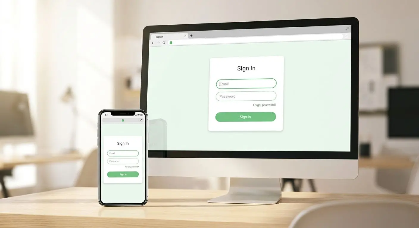 Simple sign-in interface on desktop and mobile