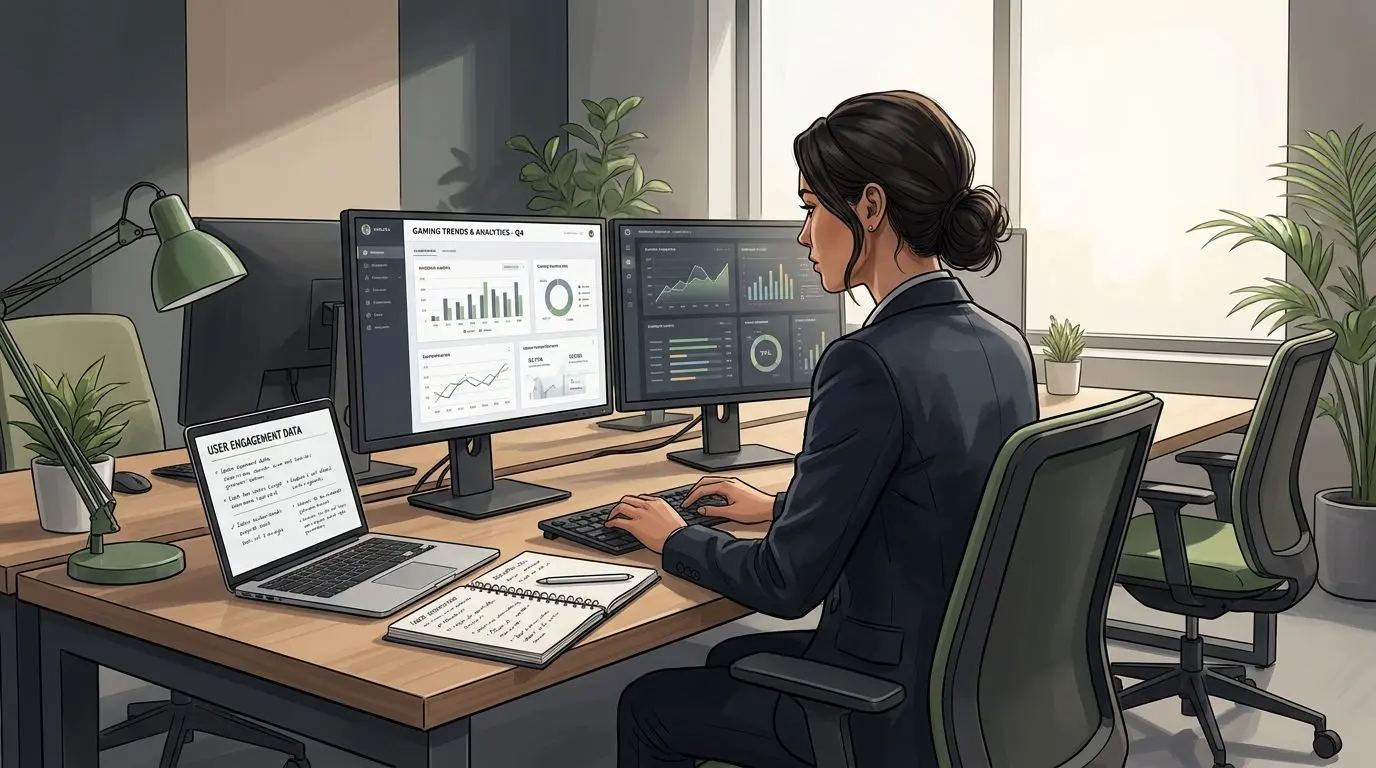 Professional analyst workspace illustration for author section
