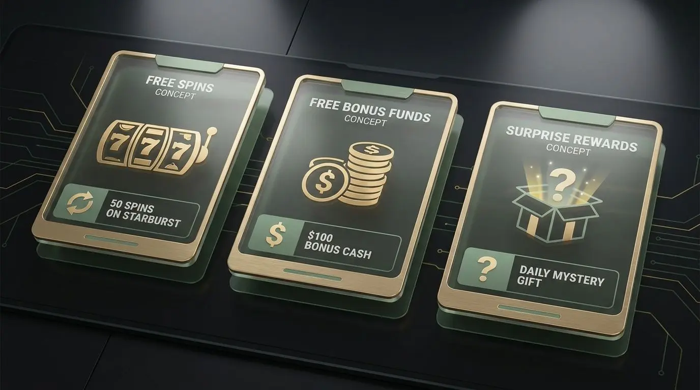 Comparison of free spins, free cash and surprise rewards bonus types