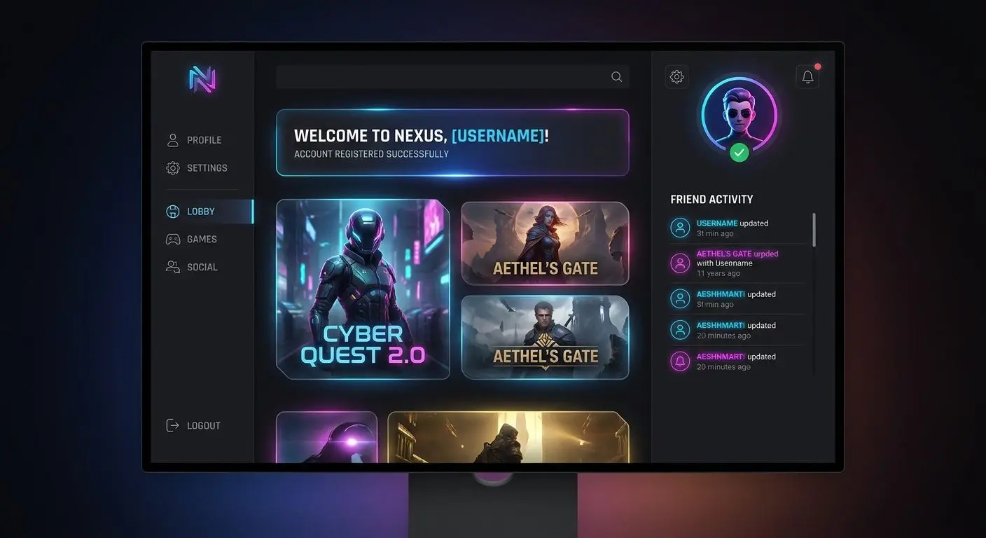 User dashboard and lobby after registration