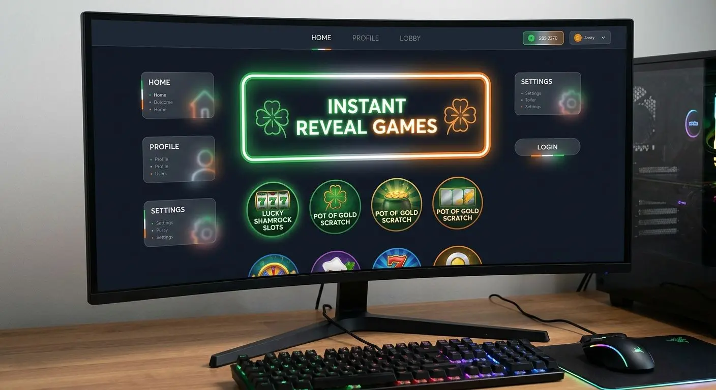 Game lobby with highlighted scratch card section and Irish colour accents
