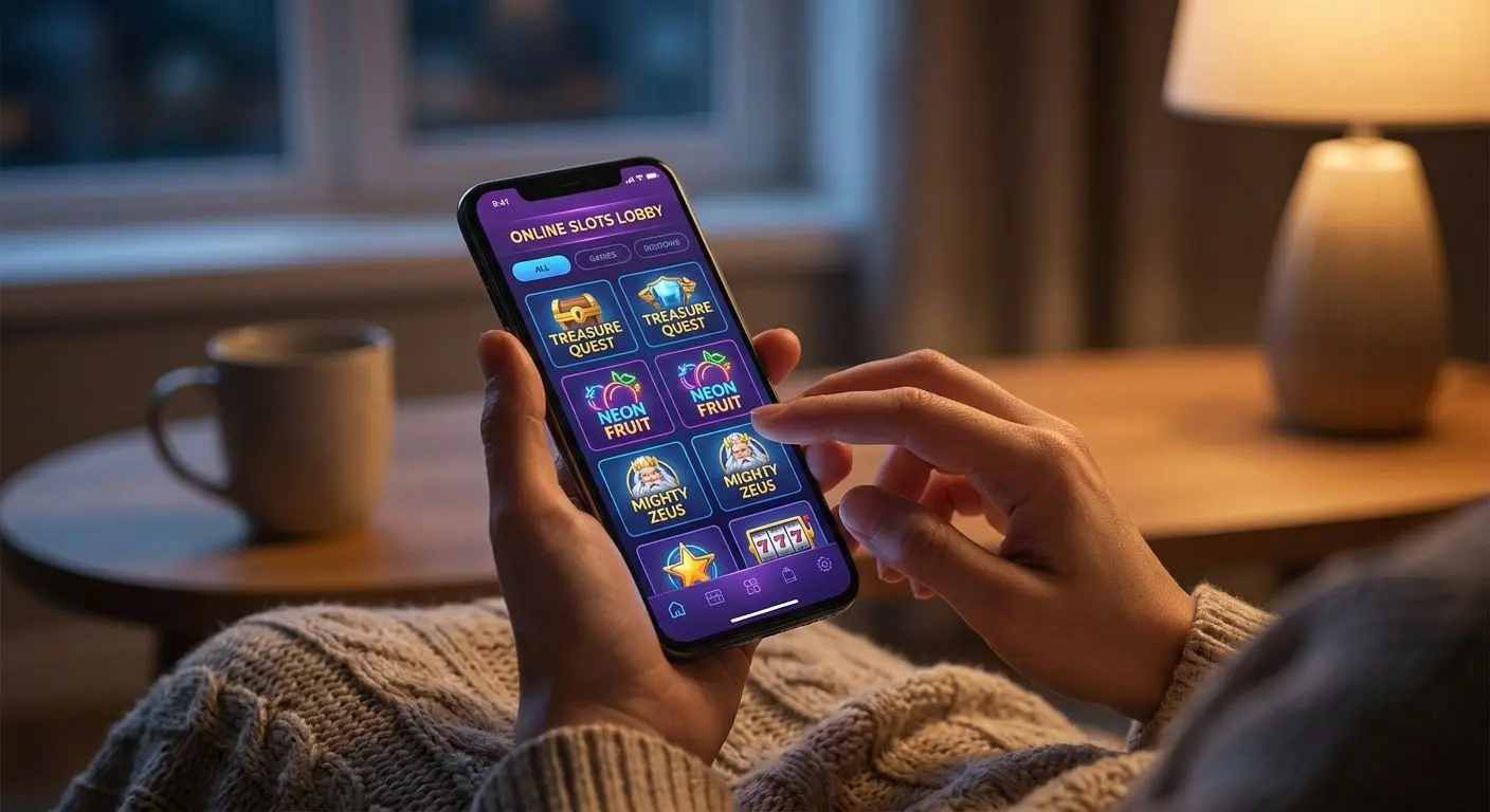 PlayOJO Slots on Mobile Smartphone showing a mobile slots lobby interface